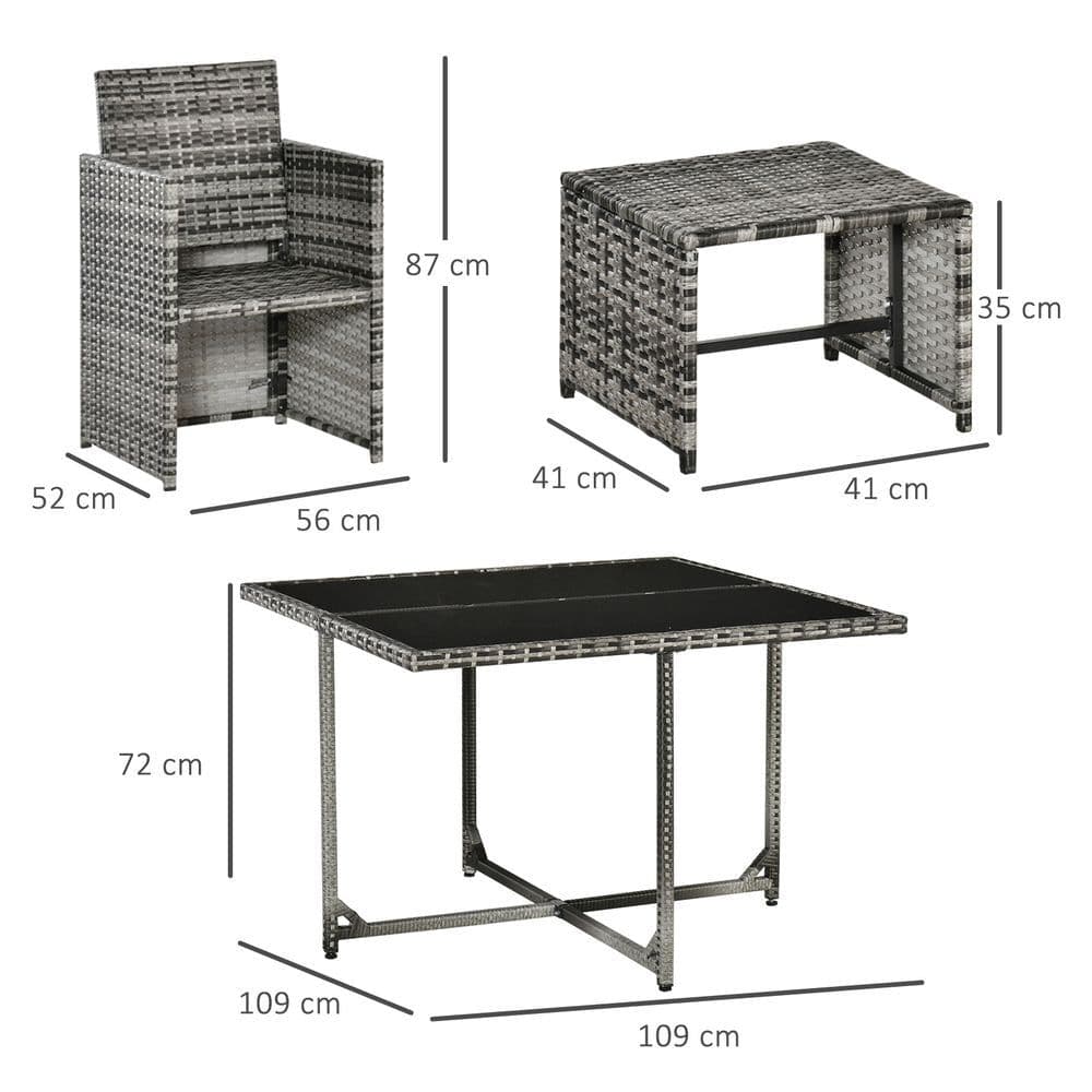 image-Rattan Furniture Set Wicker Weave Patio Dining Table Seat Mixed Grey