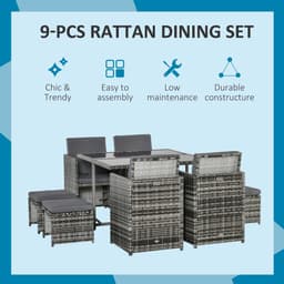 image-Rattan Furniture Set Wicker Weave Patio Dining Table Seat Mixed Grey