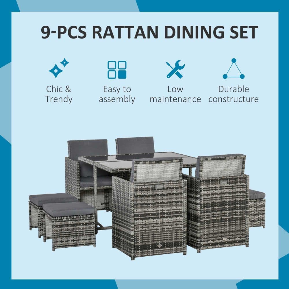 image-Rattan Furniture Set Wicker Weave Patio Dining Table Seat Mixed Grey