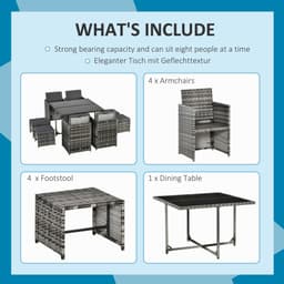 image-Rattan Furniture Set Wicker Weave Patio Dining Table Seat Mixed Grey