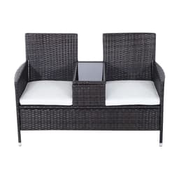 image-2-Seater PE Rattan Outdoor Garden Bench w/ Centre Table