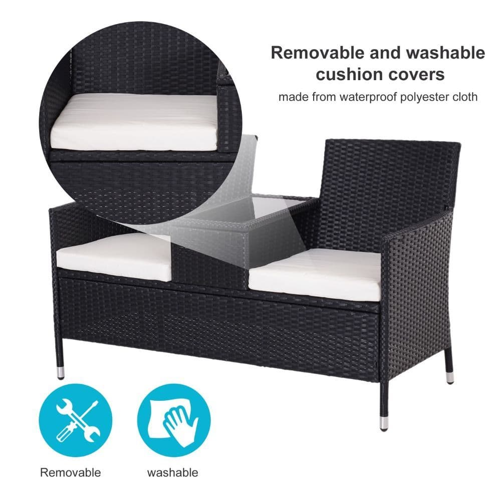 image-Rattan Chair Set W/Middle Tea Table-Black