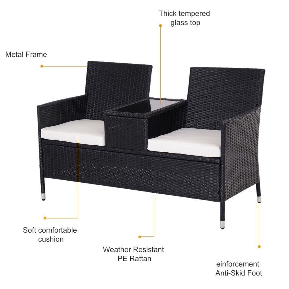 image-Rattan Chair Set W/Middle Tea Table-Black