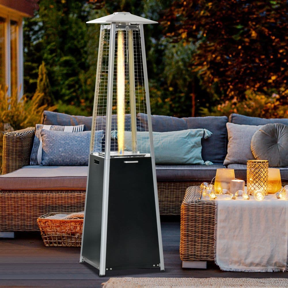 image-11.2KW Outdoor Patio Gas Heater Standing Pyramid Propane Heater Tower Wheels
