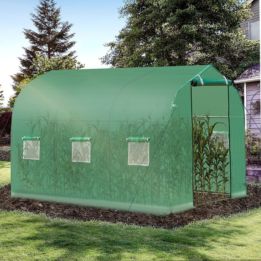 image-Garden Polytunnel Walk-in Greenhouse Round Gable Top Window Heat Shed