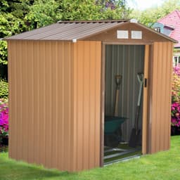 image-Lockable Garden Shed Large Patio Roofed Tool Metal Storage Sheds Box Khaki