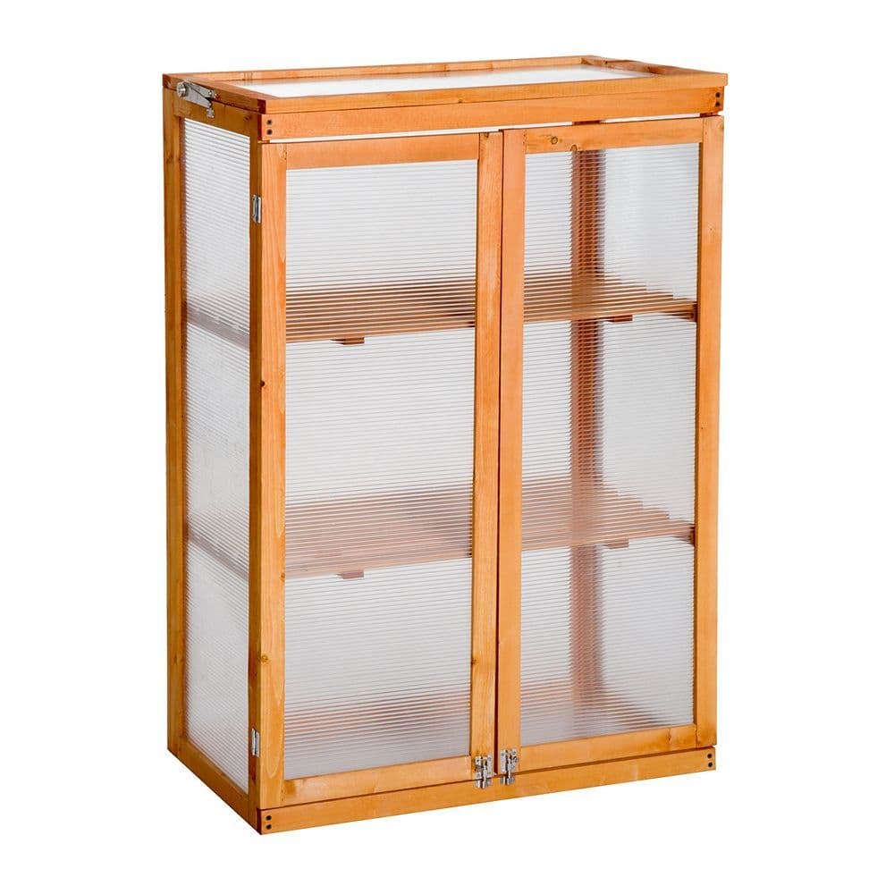 image-3-tier Wooden Cold Frame Grow House Garden Greenhouse Planting Storage Shelves