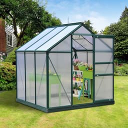 image-Clear Large Walk-In Greenhouse Garden Plants Grow Galvanized Base, Slide Door