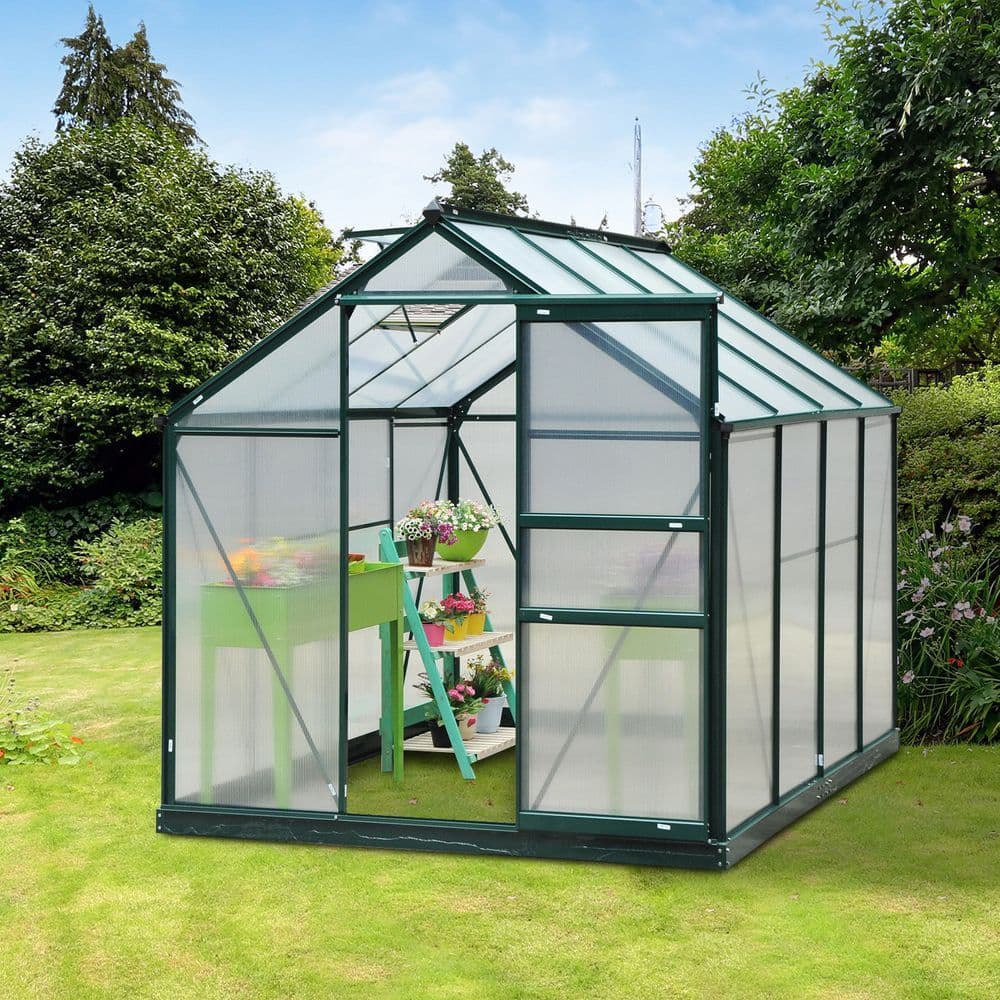 image-Clear Large Walk-In Greenhouse Garden Plants Grow Galvanized Base, Slide Door