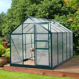 image-Clear Large Walk-In Greenhouse Garden Plants Grow Galvanized Base, Slide Door
