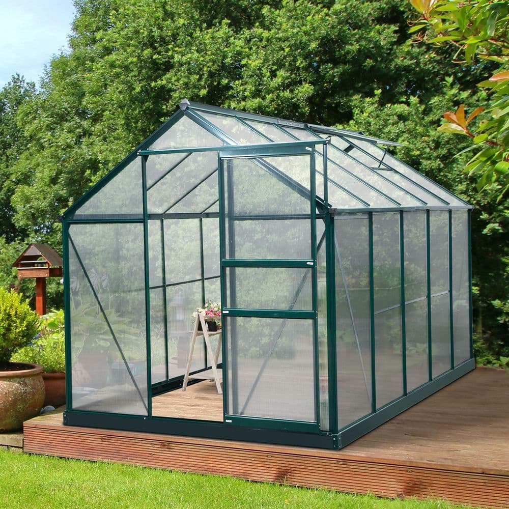 image-Clear Large Walk-In Greenhouse Garden Plants Grow Galvanized Base, Slide Door