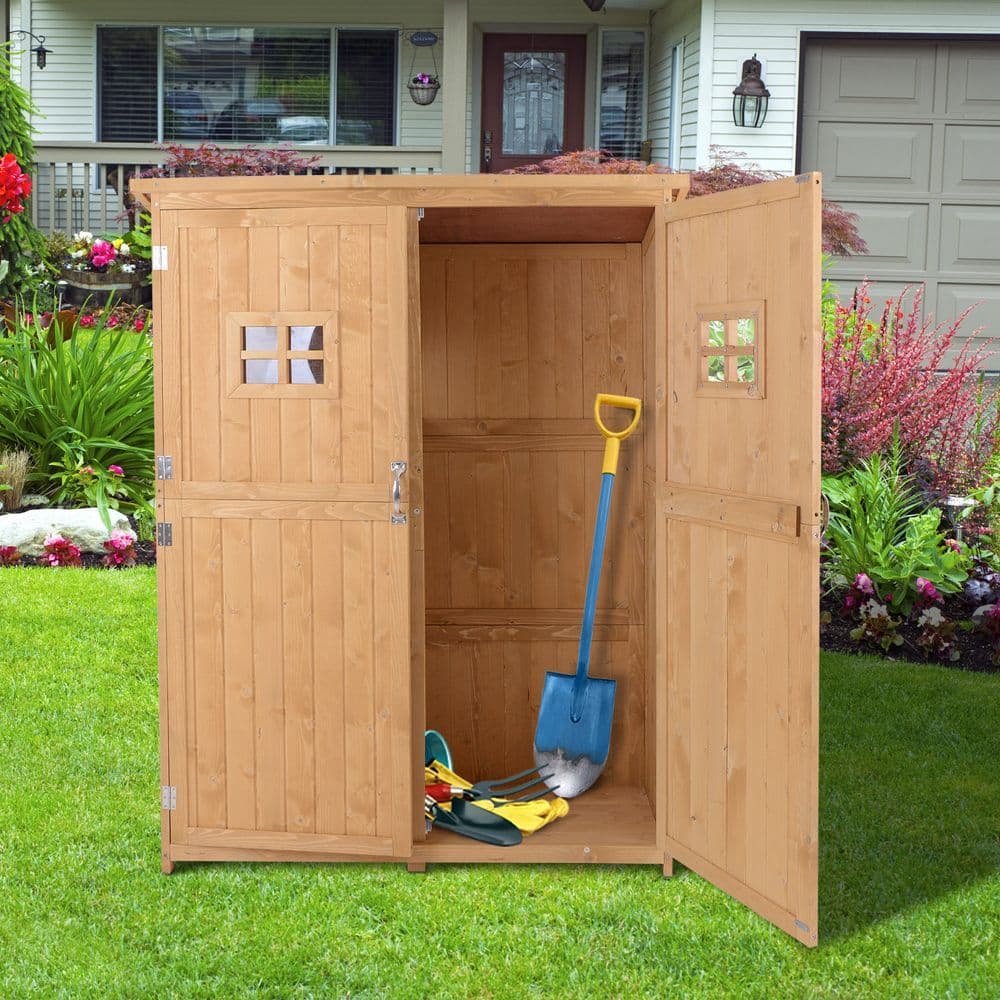 image-Garden Shed W/Double Door, Pine Wood, 127.5Lx50Wx164H cm