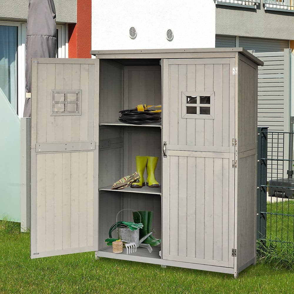 image-Garden Shed W/Double Door, Pine Wood, 127.5Lx50Wx164H cm