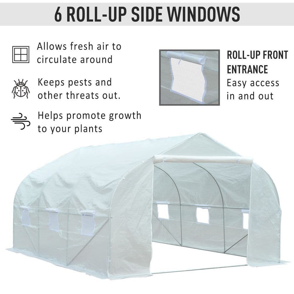 image-4.5x3x2m PE Mesh Cover Galvanized Metal Frame Walk-In Greenhouse White