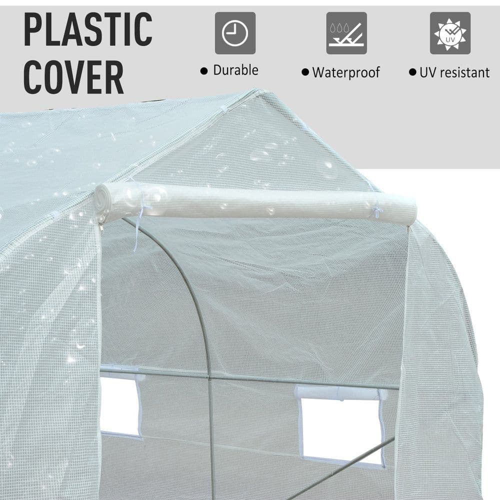 image-4.5x3x2m PE Mesh Cover Galvanized Metal Frame Walk-In Greenhouse White