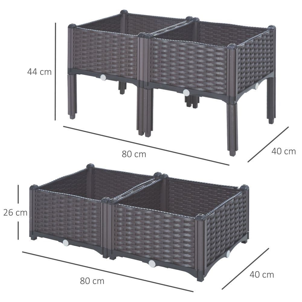 image-PP Set Of 4 Raised Outdoor Garden Planter Box Brown