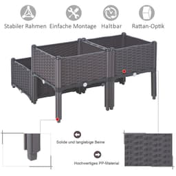 image-PP Set Of 4 Raised Outdoor Garden Planter Box Brown