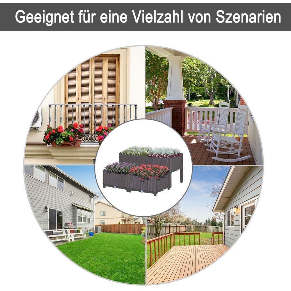 image-PP Set Of 4 Raised Outdoor Garden Planter Box Brown