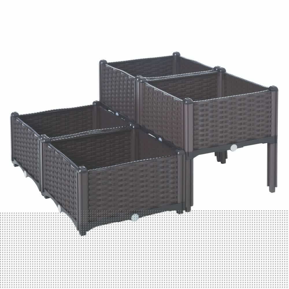 image-PP Set Of 4 Raised Outdoor Garden Planter Box Brown