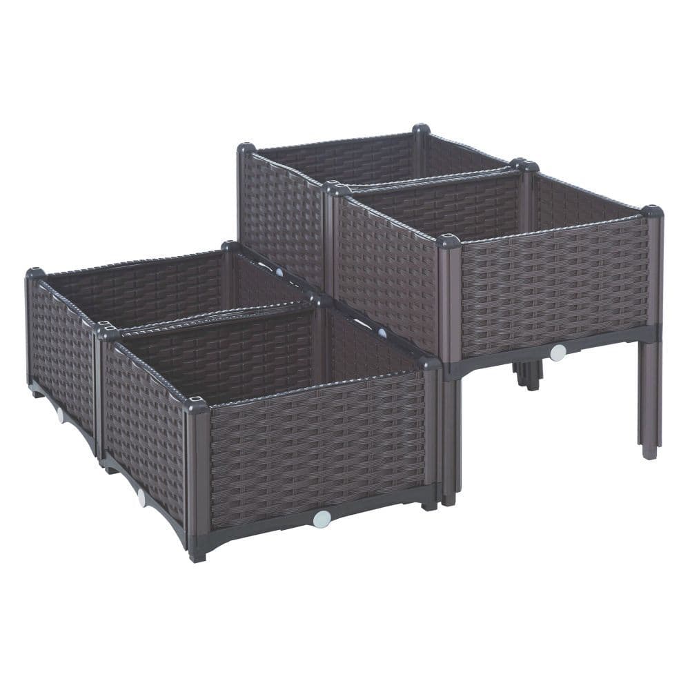 image-PP Set Of 4 Raised Outdoor Garden Planter Box Brown