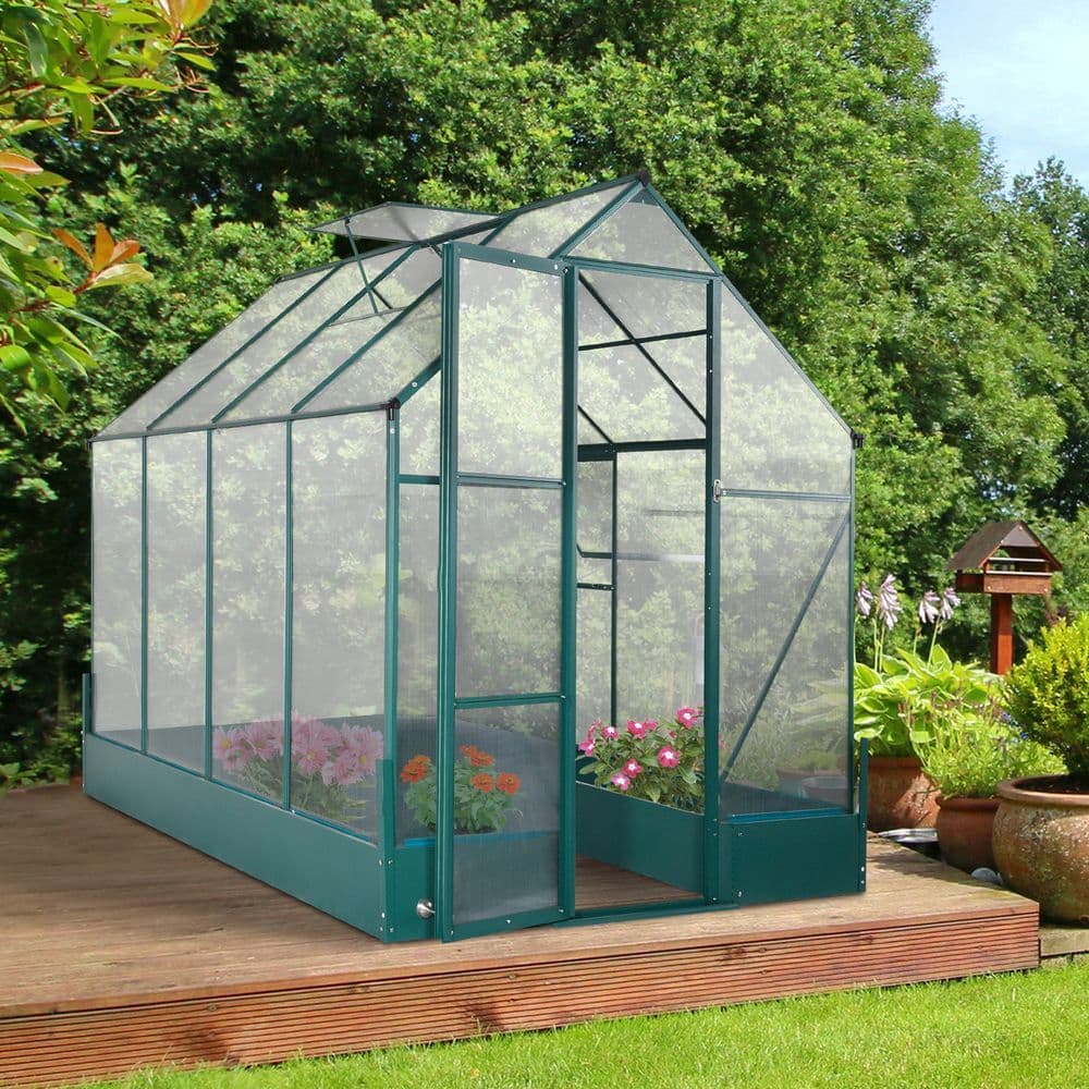 image-Garden Walk-in Aluminium Greenhouse Polycarbonate with Plant Bed