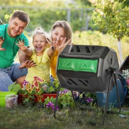 image-Tumbling Compost Bin Dual Chamber 360 Rotating Composter 160L
