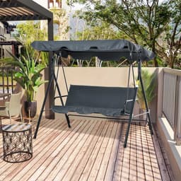 image-3 Seater Canopy Swing Chair Rocking Bench Patio Metal Seat with Top Roof