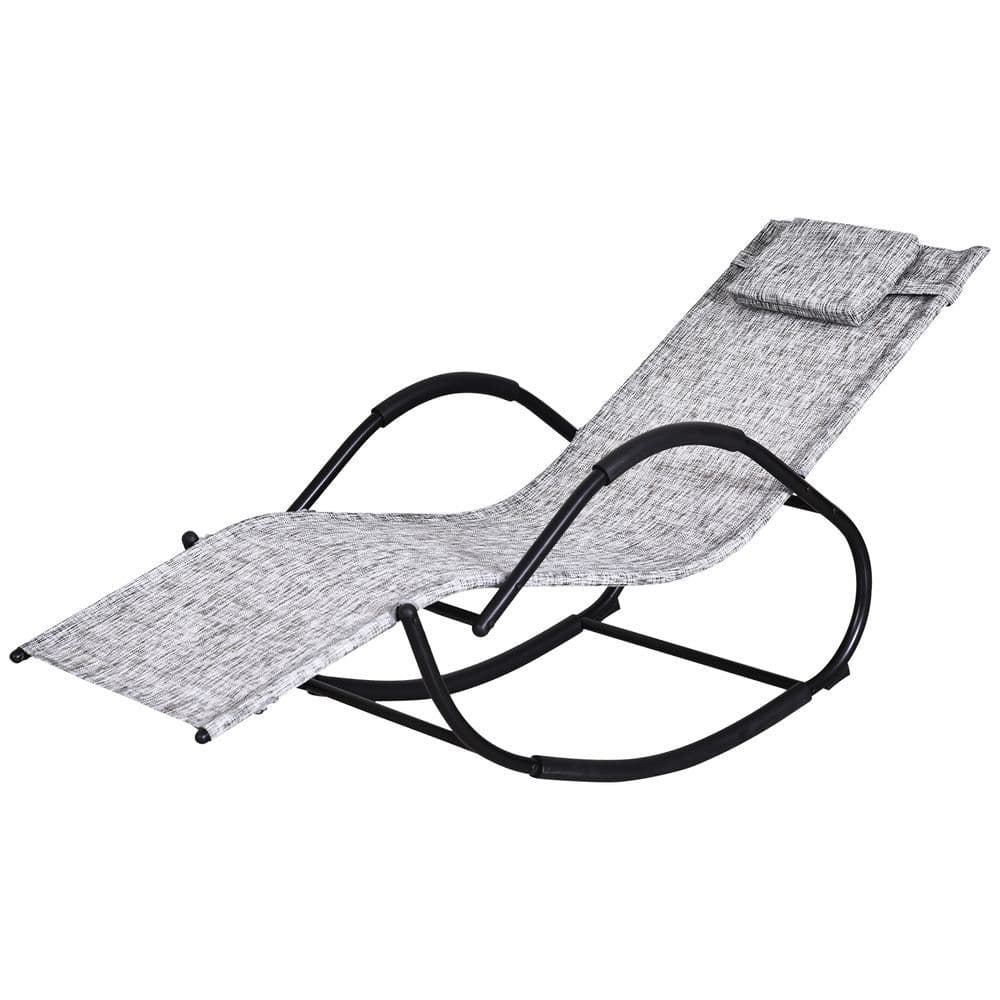 image-Steel Frame Zero Gravity Rocking Lounge Chair w/ Pillow