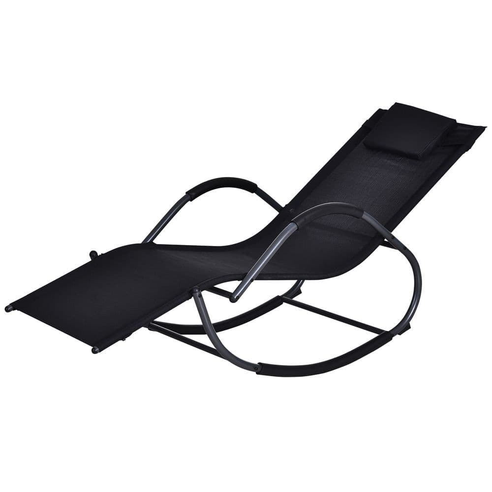 image-Steel Frame Zero Gravity Rocking Lounge Chair w/ Pillow