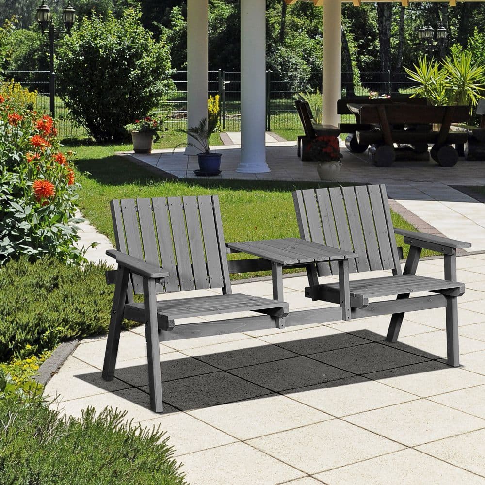 image-Outdoor 2-Seater Furniture Wooden Garden Bench for Yard, Lawn, Porch, Patio Grey