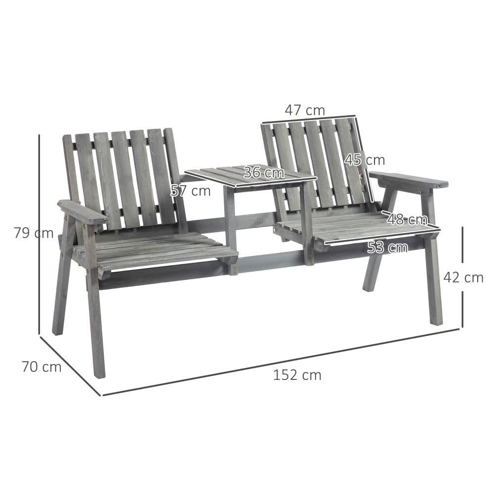 image-Outdoor 2-Seater Furniture Wooden Garden Bench for Yard, Lawn, Porch, Patio Grey