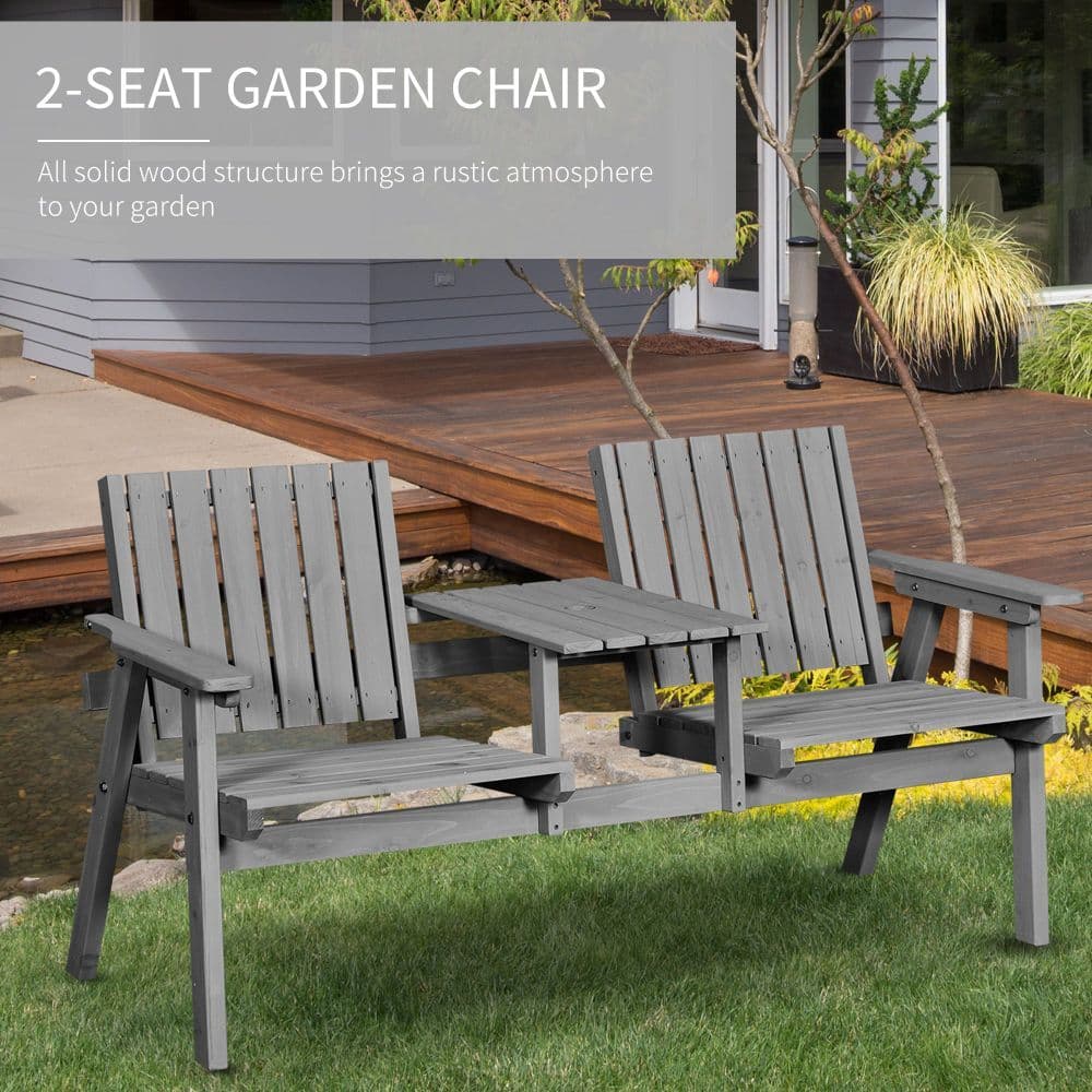 image-Outdoor 2-Seater Furniture Wooden Garden Bench for Yard, Lawn, Porch, Patio Grey