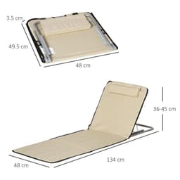image-2 Foldable Garden Beach Chair Sun Lounger Seats Metal Frame Head Pillow, Beige