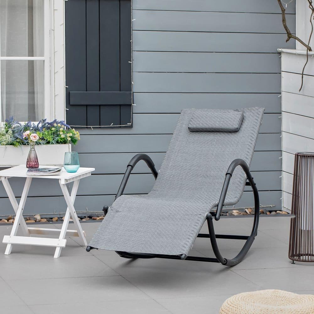 image-Zero Gravity Rocking Lounge Chair Patio Rocker Removable Pillow, Recliner Seat