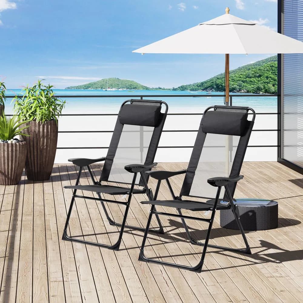 image-2 Portable Folding Recliner Outdoor Patio Chaise Lounge Chair with Backrest