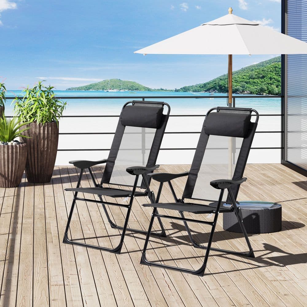 image-2 Portable Folding Recliner Outdoor Patio Chaise Lounge Chair with Backrest