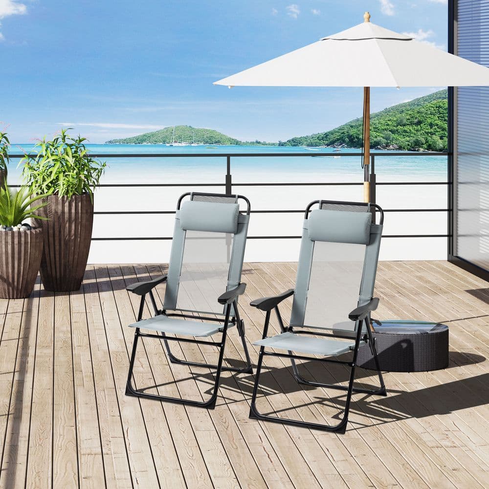 image-2 Portable Folding Recliner Outdoor Patio Chaise Lounge Chair with Backrest