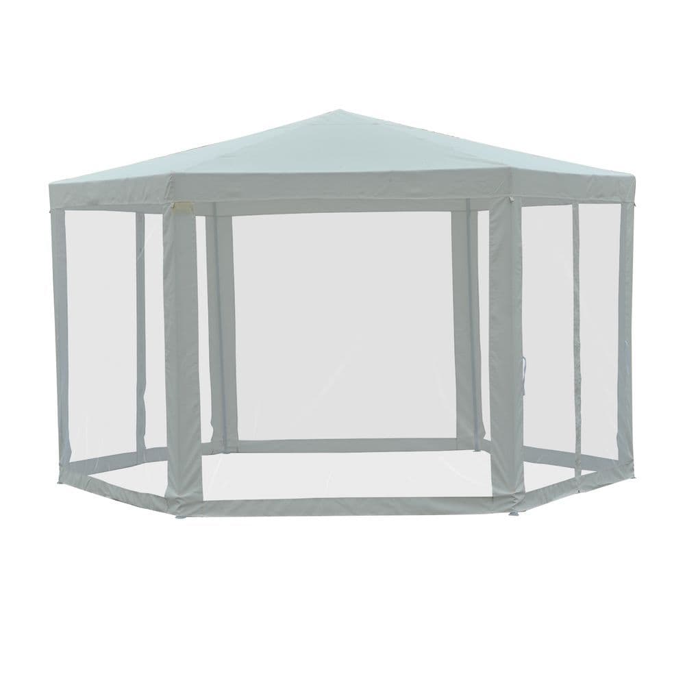 image-Hexagon Netting Gazebo-Creamy White