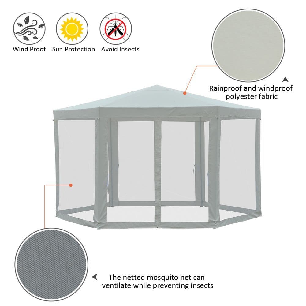 image-Hexagon Netting Gazebo-Creamy White