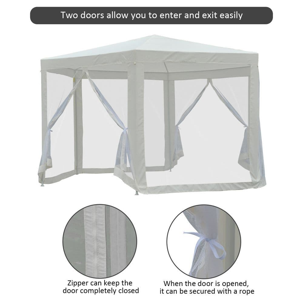 image-Hexagon Netting Gazebo-Creamy White