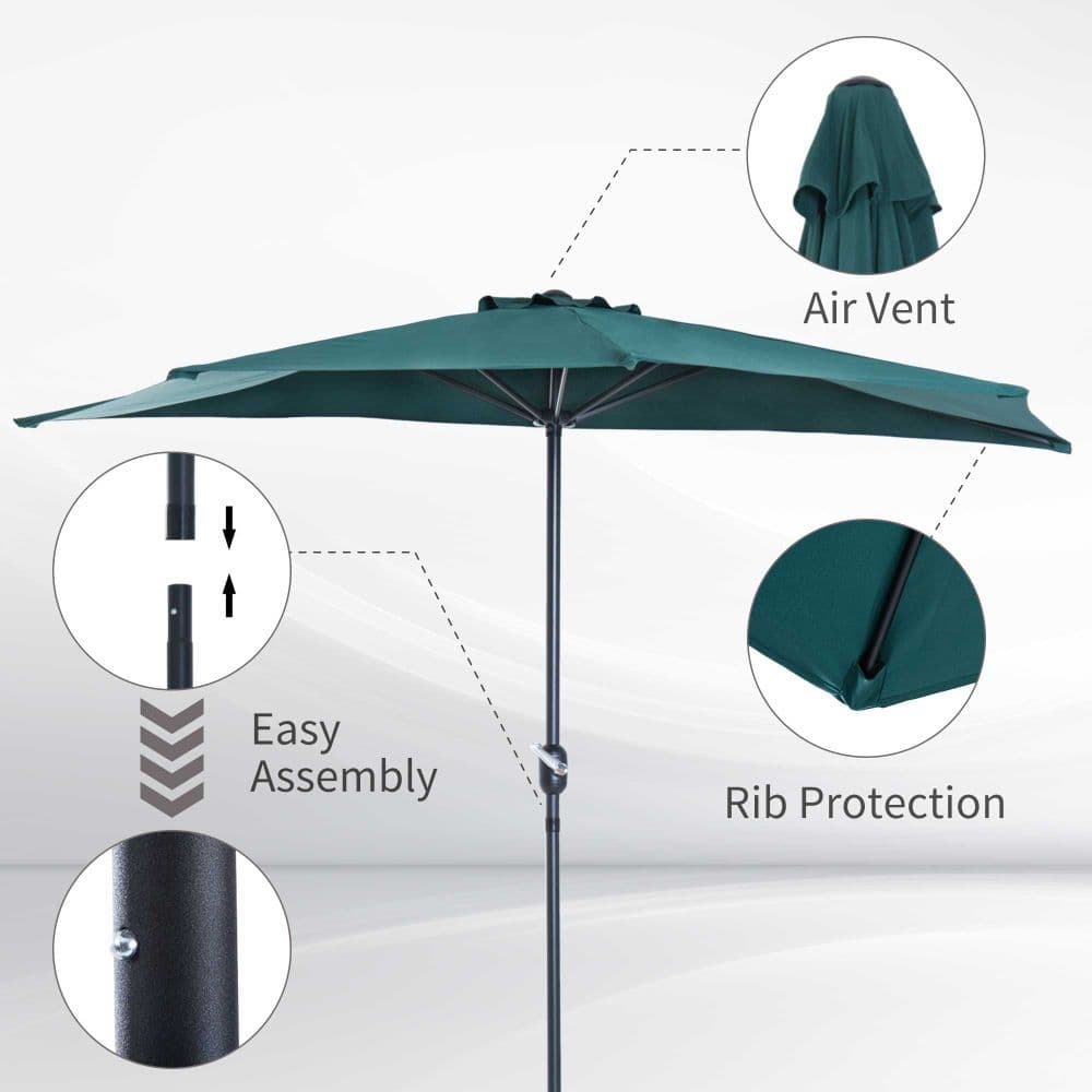 image-2.7 m Half Round Umbrella Parasol-Green