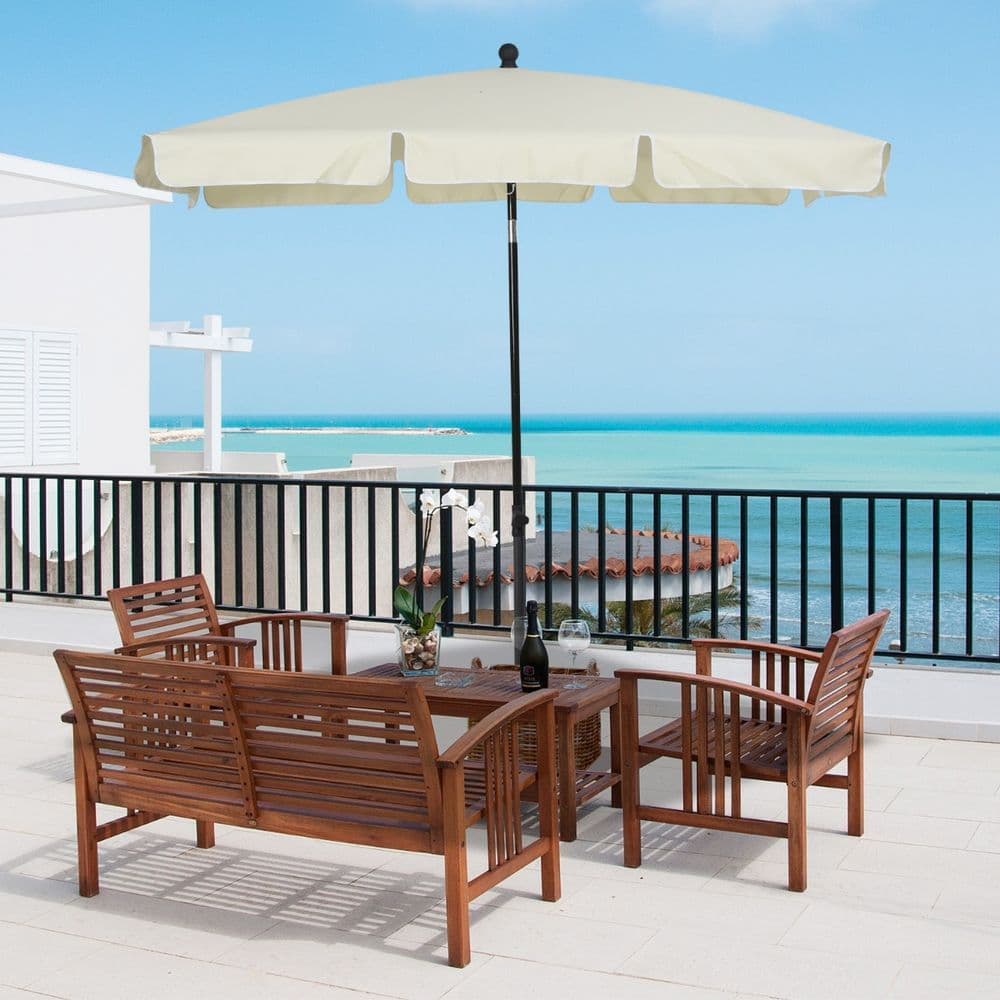 image-Aluminium Sun Umbrella Parasol Patio Garden Tilt 2M x 1.25M Cream White