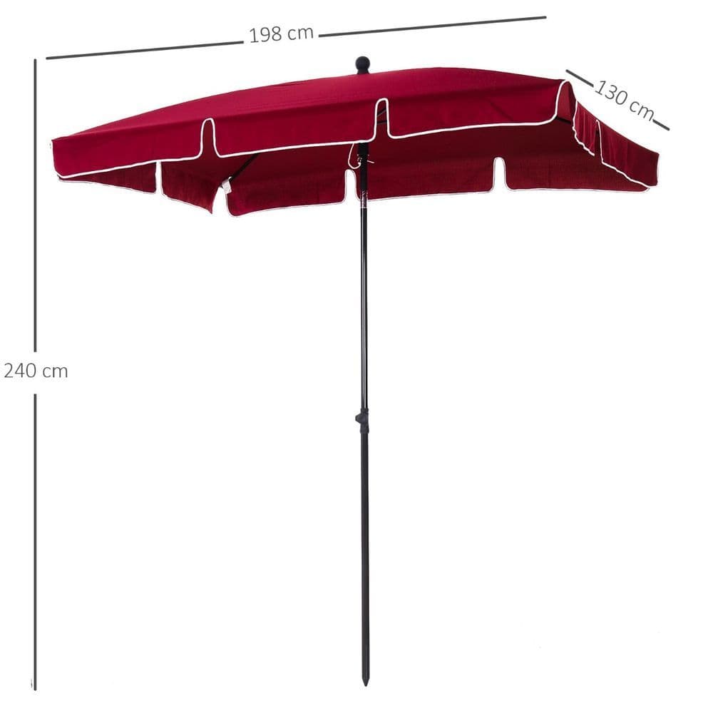 image-Red Rectangular Garden Parasol Aluminium Sun Umbrella Patio Garden Tilt 2x1.25M