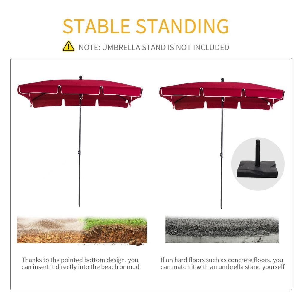 image-Red Rectangular Garden Parasol Aluminium Sun Umbrella Patio Garden Tilt 2x1.25M