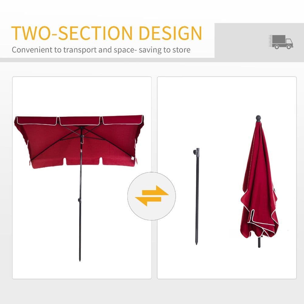 image-Red Rectangular Garden Parasol Aluminium Sun Umbrella Patio Garden Tilt 2x1.25M