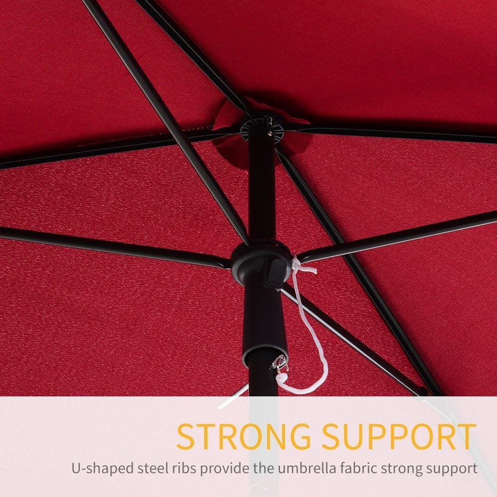 image-Red Rectangular Garden Parasol Aluminium Sun Umbrella Patio Garden Tilt 2x1.25M