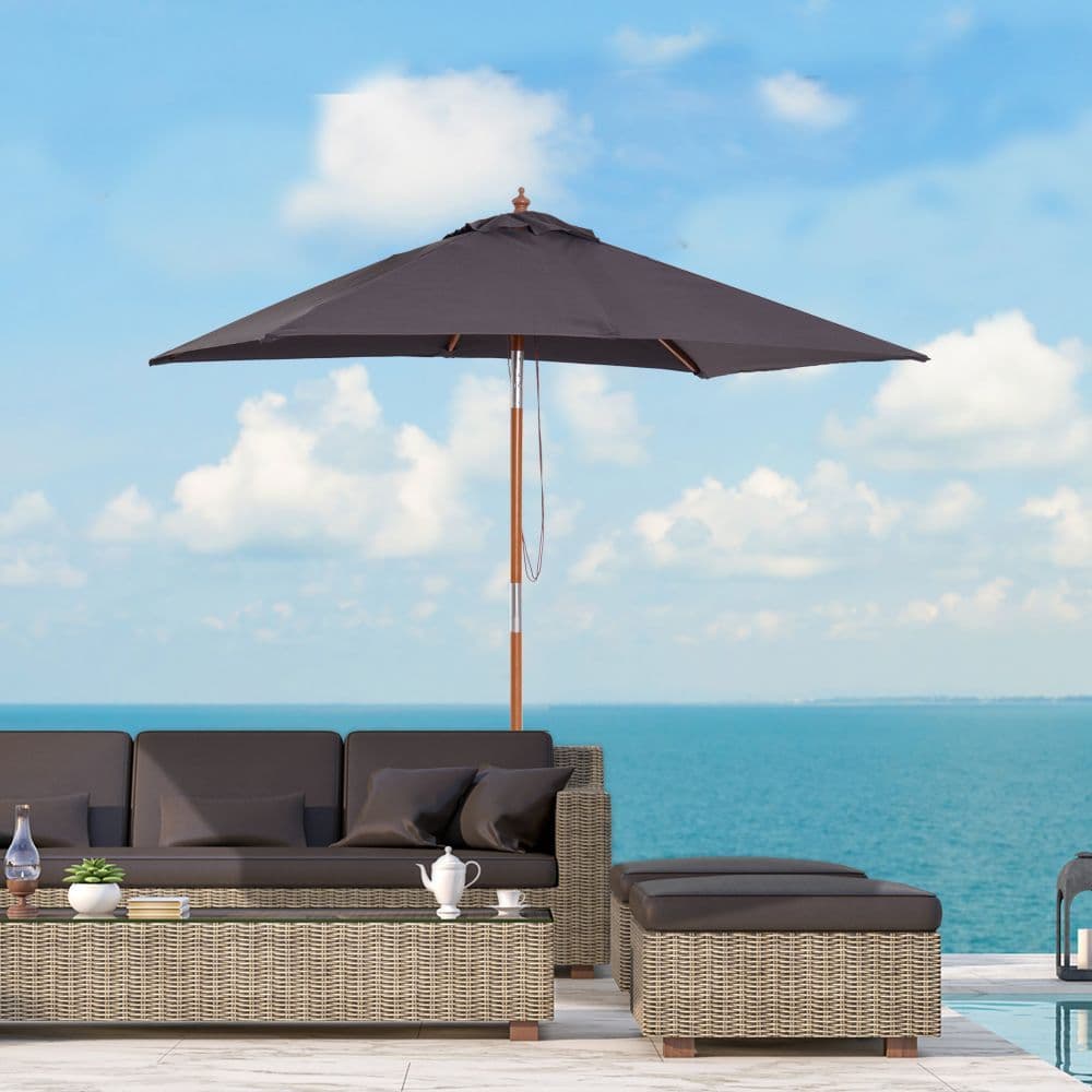 image-2m x 1.5m Tilt Mechanism Bamboo Wooden Frame Parasol Deep Grey