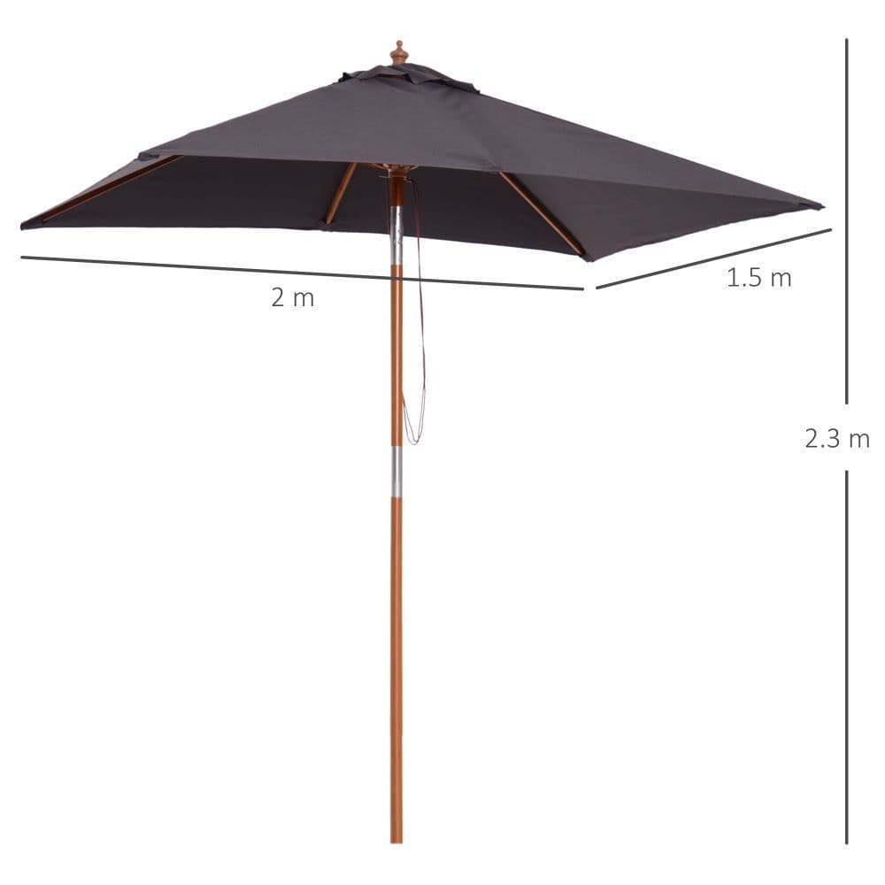 image-2m x 1.5m Tilt Mechanism Bamboo Wooden Frame Parasol Deep Grey