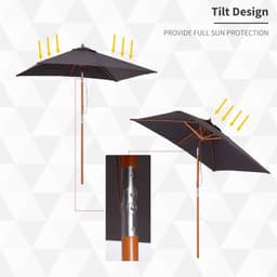image-2m x 1.5m Tilt Mechanism Bamboo Wooden Frame Parasol Deep Grey
