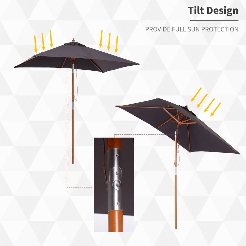 image-2m x 1.5m Tilt Mechanism Bamboo Wooden Frame Parasol Deep Grey